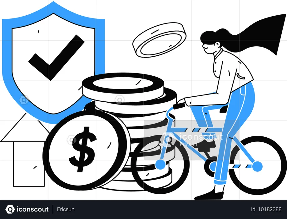 Girl cycling while getting secure financial growth  Illustration