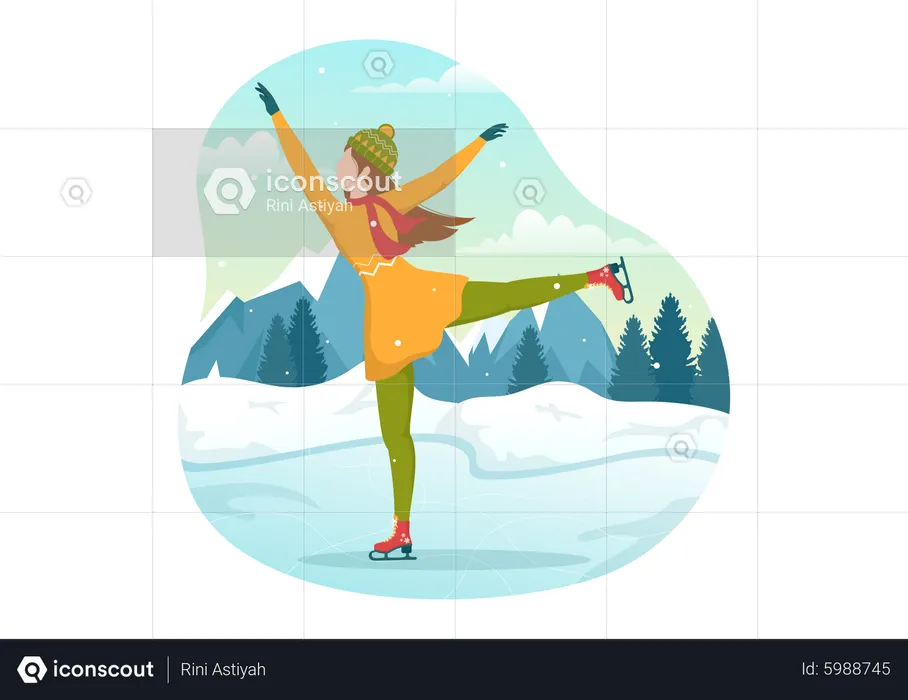 Girl dancing Skating on Ice  Illustration