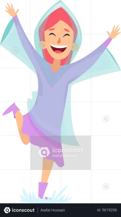 Girl dancing while wearing raincoat  Illustration