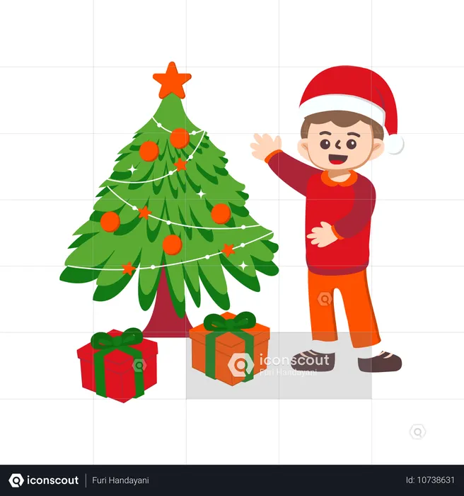 Girl decorating Christmas gifts  Illustration