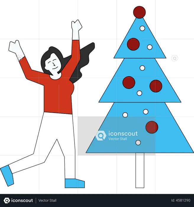 Girl decorating Christmas tree  Illustration