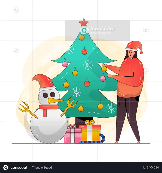 Girl decorating Christmas tree  Illustration