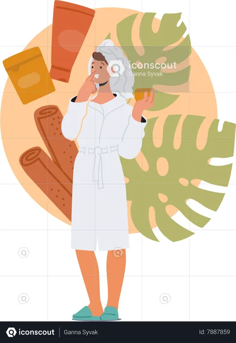 Girl Delicately Applies Face Cream With Cinnamon  Illustration