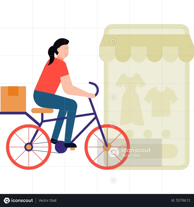Girl delivering package by bicycle  Illustration
