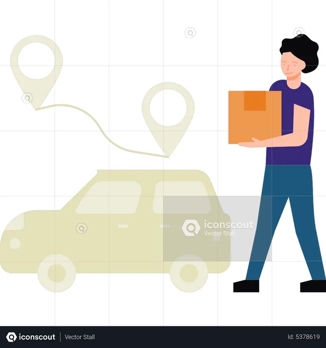Girl delivering package by car  Illustration