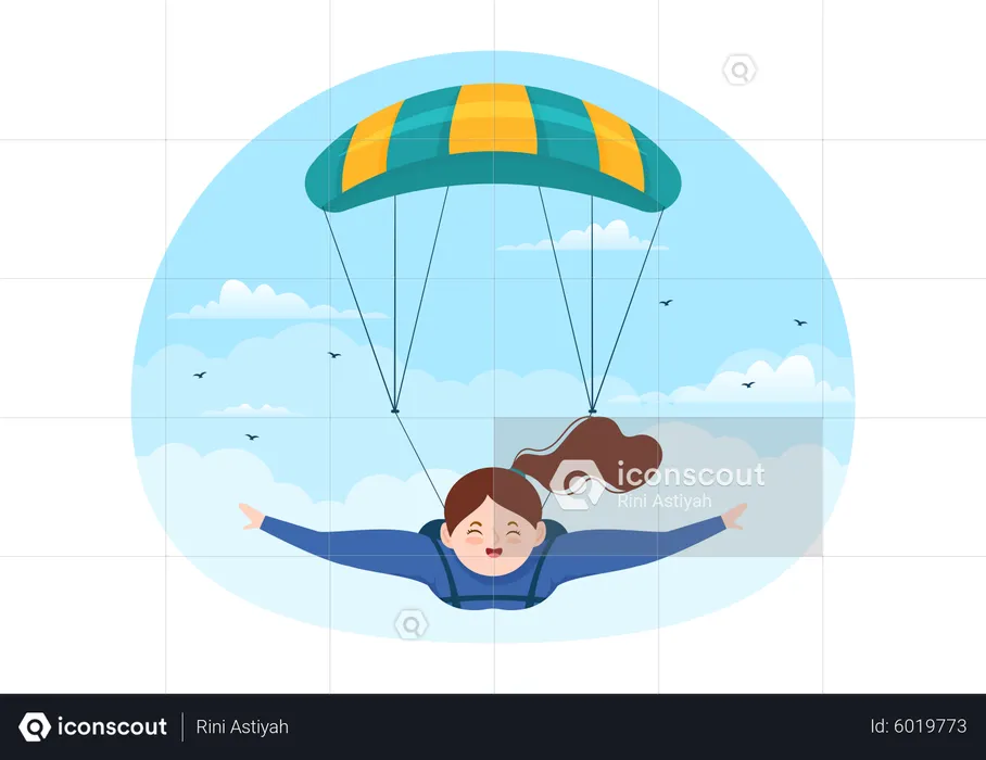 Girl deploys parachute during skydiving  Illustration