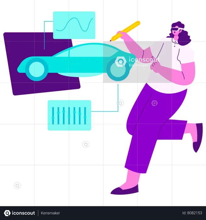 Girl Designing A Future Car  Illustration