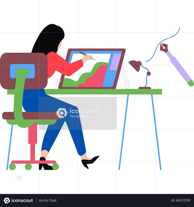 Girl designing on tablet  Illustration
