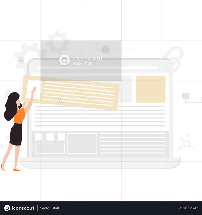 Girl developer creating web layout  Illustration