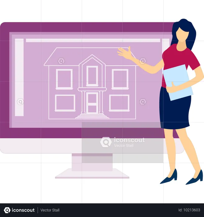 Girl discuss about house plan  Illustration