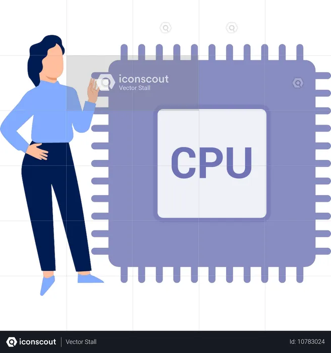 Girl discussing CPU chip  Illustration