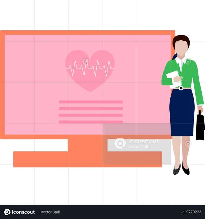 Girl displays heart pulses  Illustration