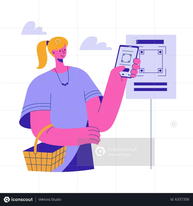 Girl do scan and pay payment  Illustration