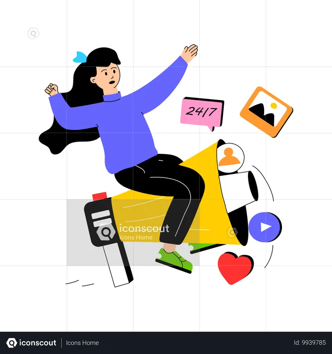 Girl doing 24 hours Marketing  Illustration