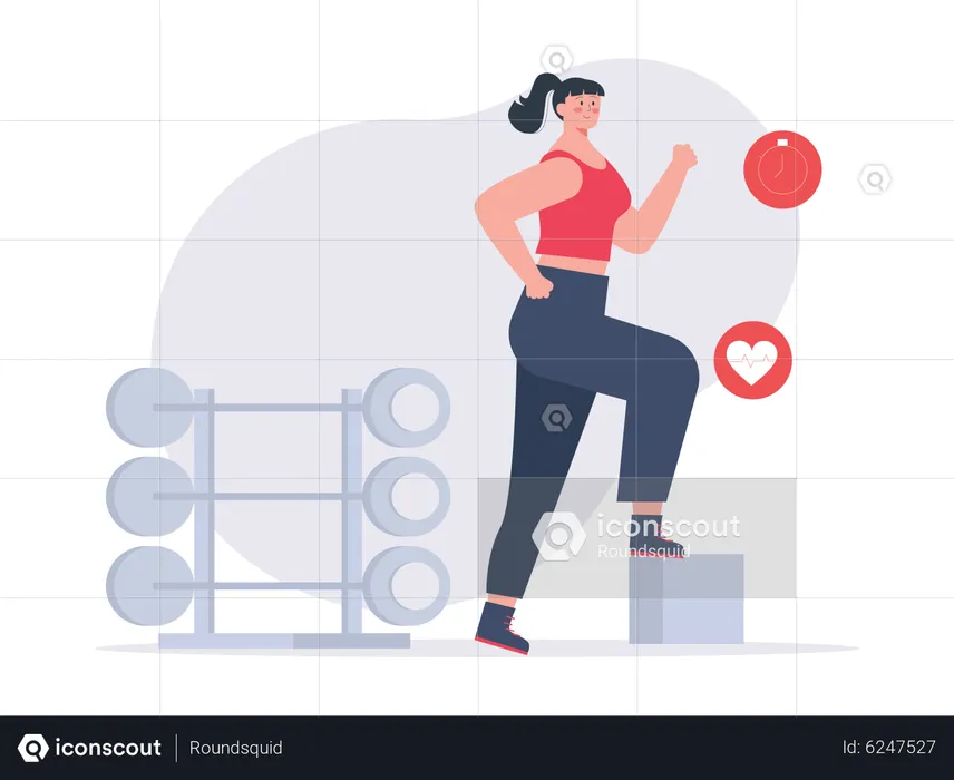 Girl doing aerobics at gym  Illustration