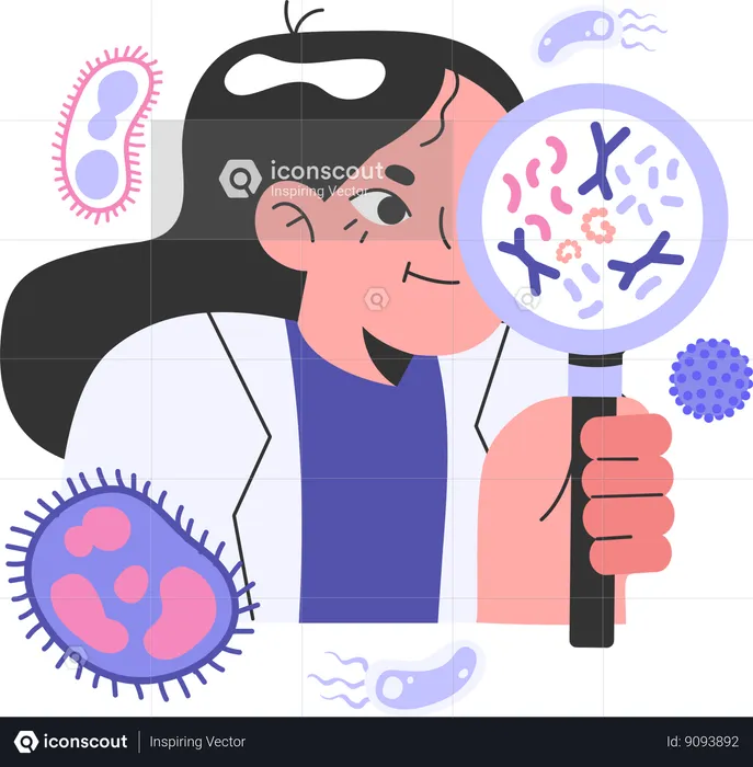 Girl doing bacteria research  Illustration