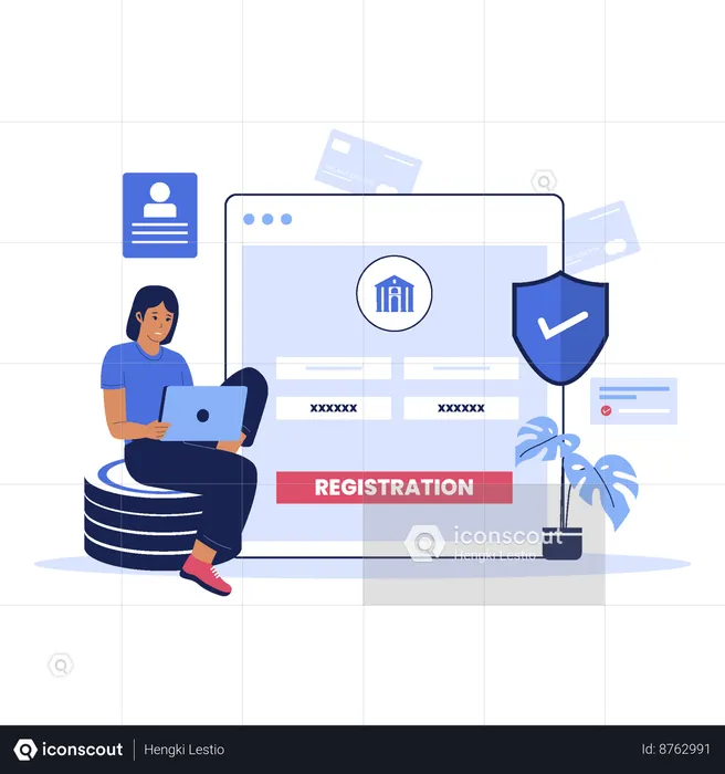 Girl doing Bank account registration  Illustration