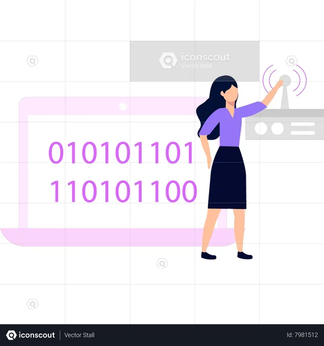 Girl doing binary coding  Illustration