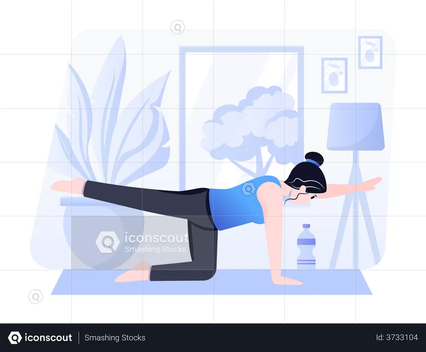 Girl doing bird position yoga  Illustration