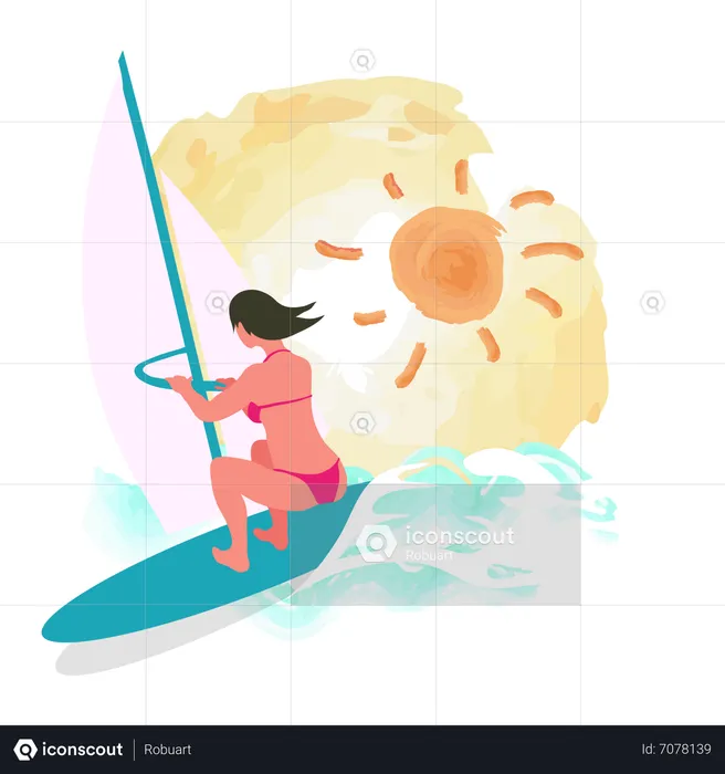 Girl doing boat surfing  Illustration