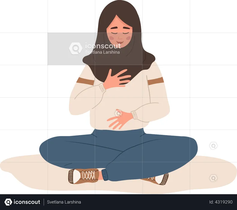 Girl doing breathing exercise  Illustration