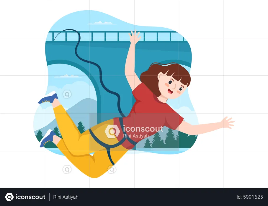 Girl doing Bungee Jumping  Illustration
