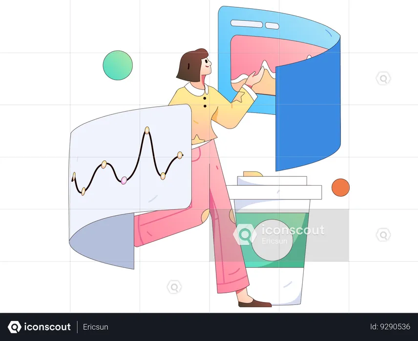 Girl doing business analysis  Illustration