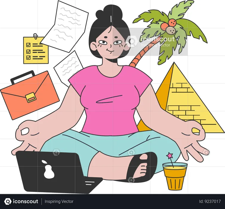 Girl doing business work while travelling  Illustration