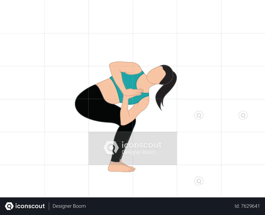 Girl doing chair twist pose  Illustration