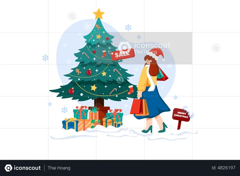 Girl doing Christmas decoration at home  Illustration