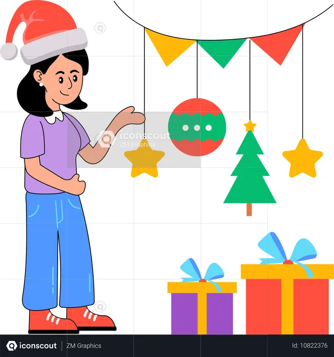 Girl doing Christmas Decoration  Illustration