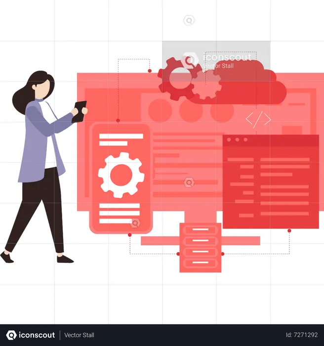 Girl doing coding setting  Illustration