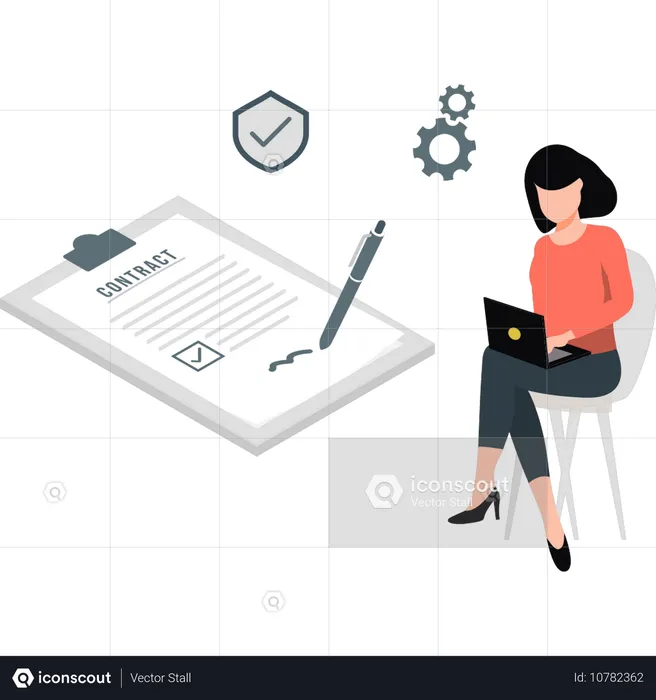 Girl doing contract sign  Illustration