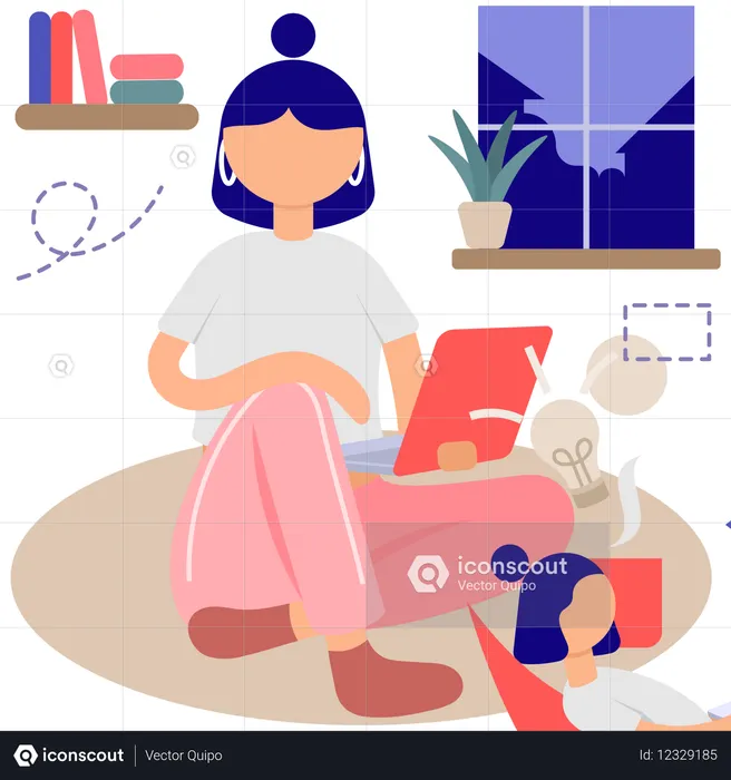Girl doing Cozy Work From Home  Illustration