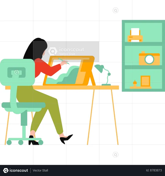 Girl Doing Designing Work  Illustration