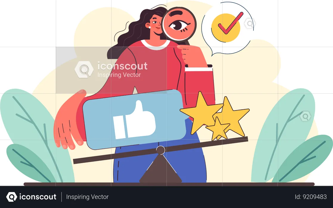 Girl doing  Detailed analysis and success stories highlighted through social media metrics  Illustration