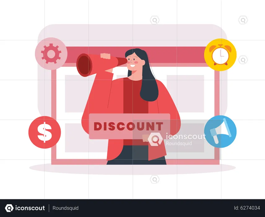 Girl doing discount marketing  Illustration