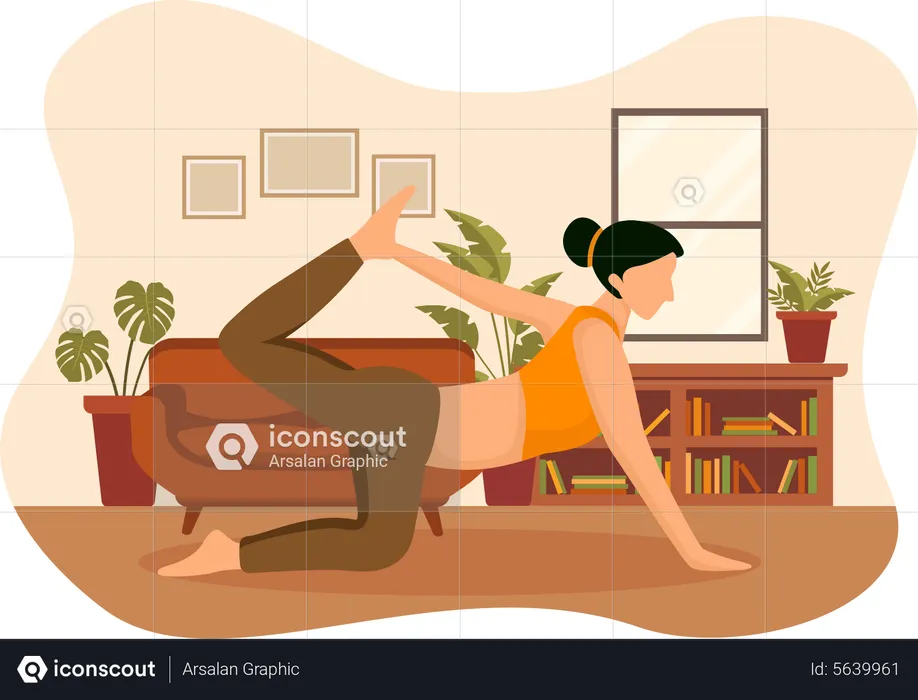 Girl doing dog facing yoga pose  Illustration