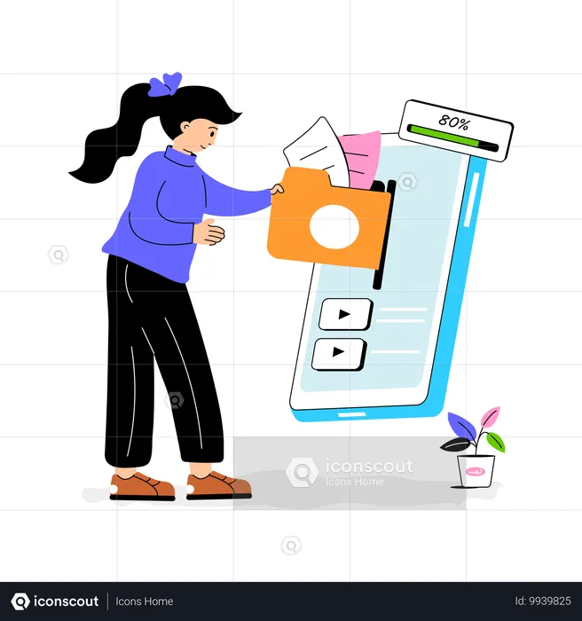 Girl doing Download Lecture  Illustration