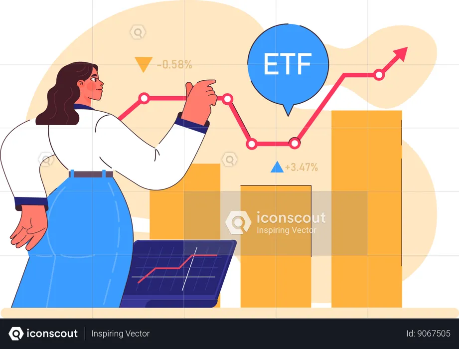 Girl doing etf analysis  Illustration