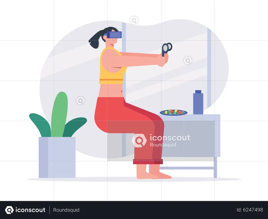 Girl doing exercise in Metaverse  Illustration