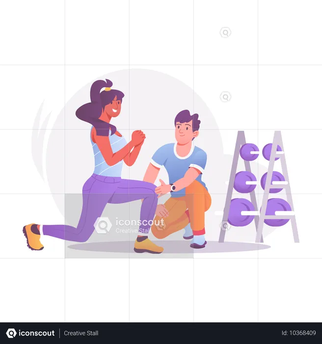 Girl doing exercise with gym trainer  Illustration