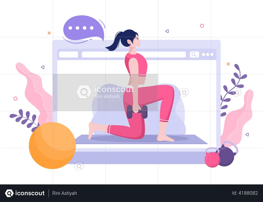 Girl doing exercises using online tutorial  Illustration
