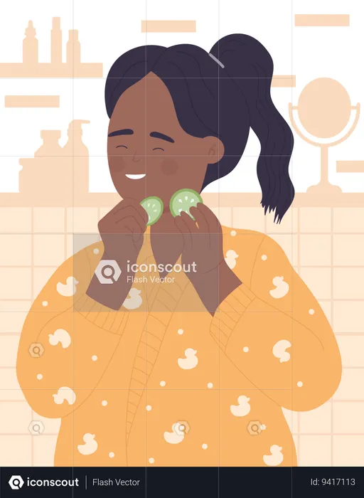 Girl doing face care routine  Illustration