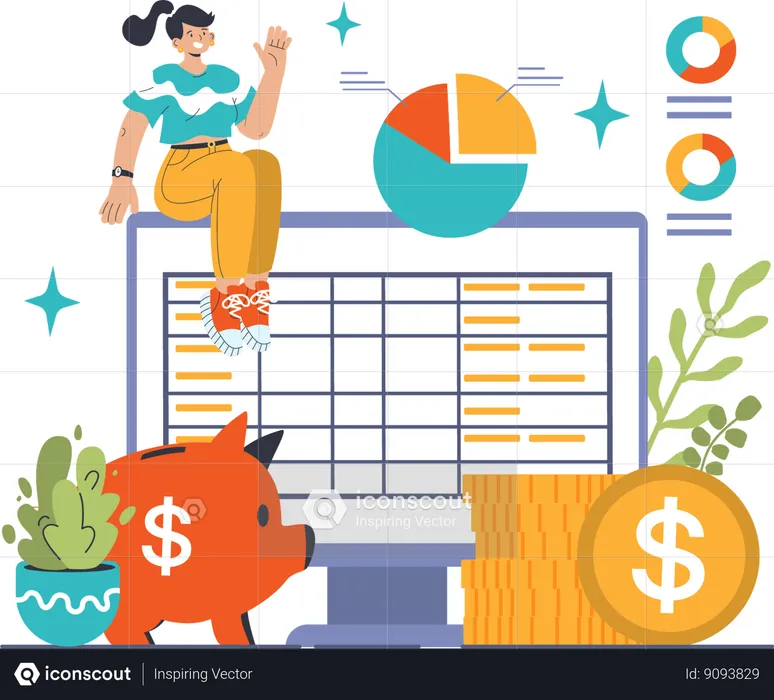 Girl doing financial analysis  Illustration