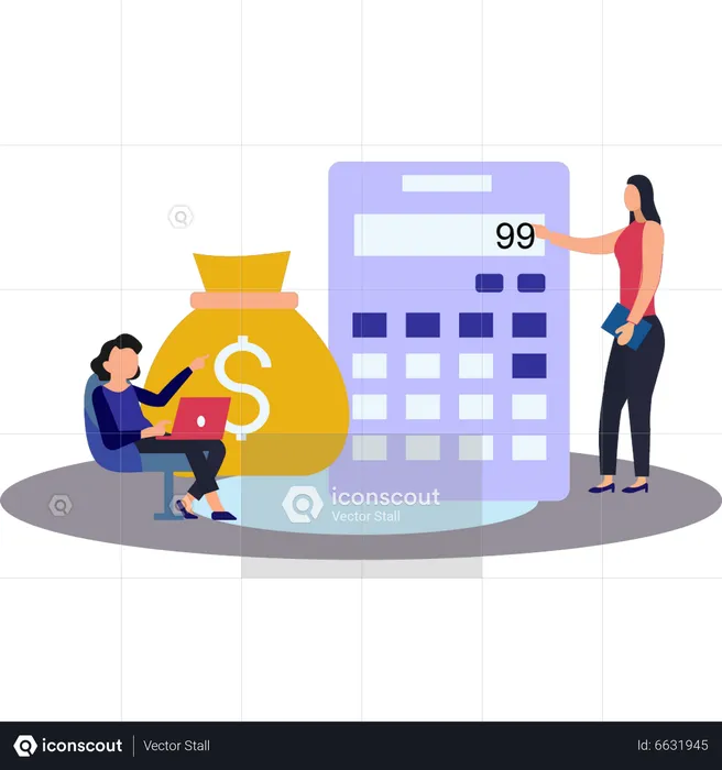 Girl doing financial calculation  Illustration
