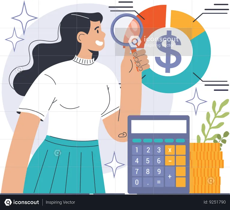 Girl doing financial research  Illustration