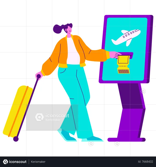 Girl doing flight check in  Illustration
