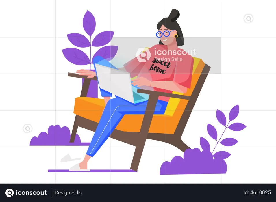 Girl Doing Freelance Working  Illustration