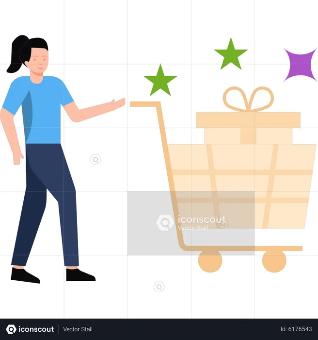 Girl doing gift shopping  Illustration